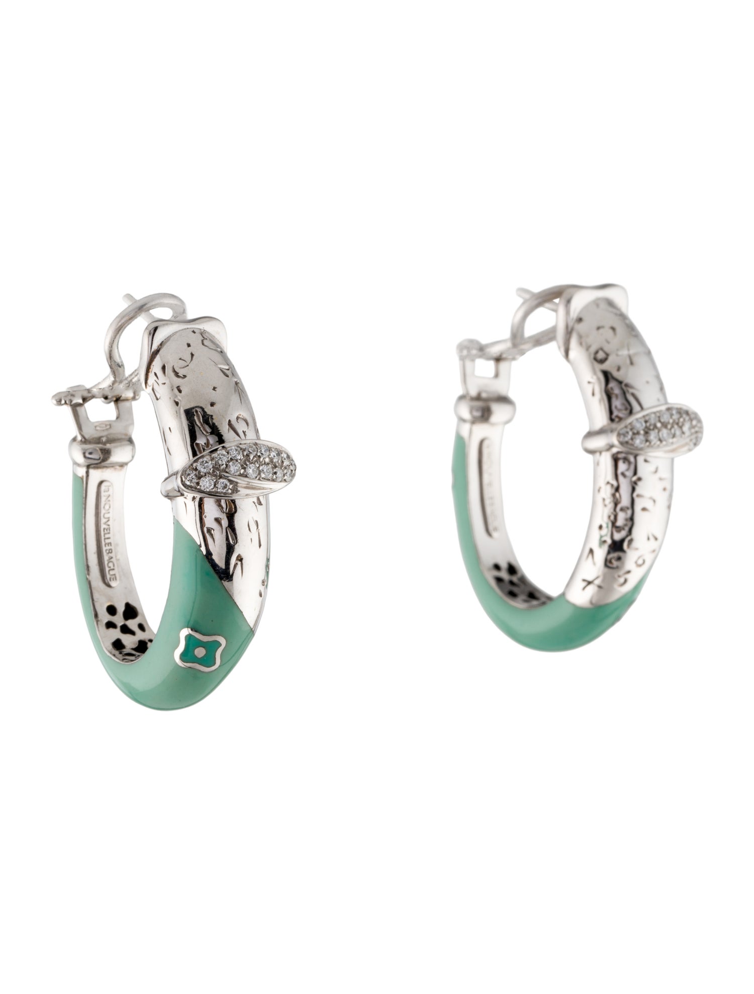 La Nouvelle Bague 18K Diamond & Enamel Hoop Earrings