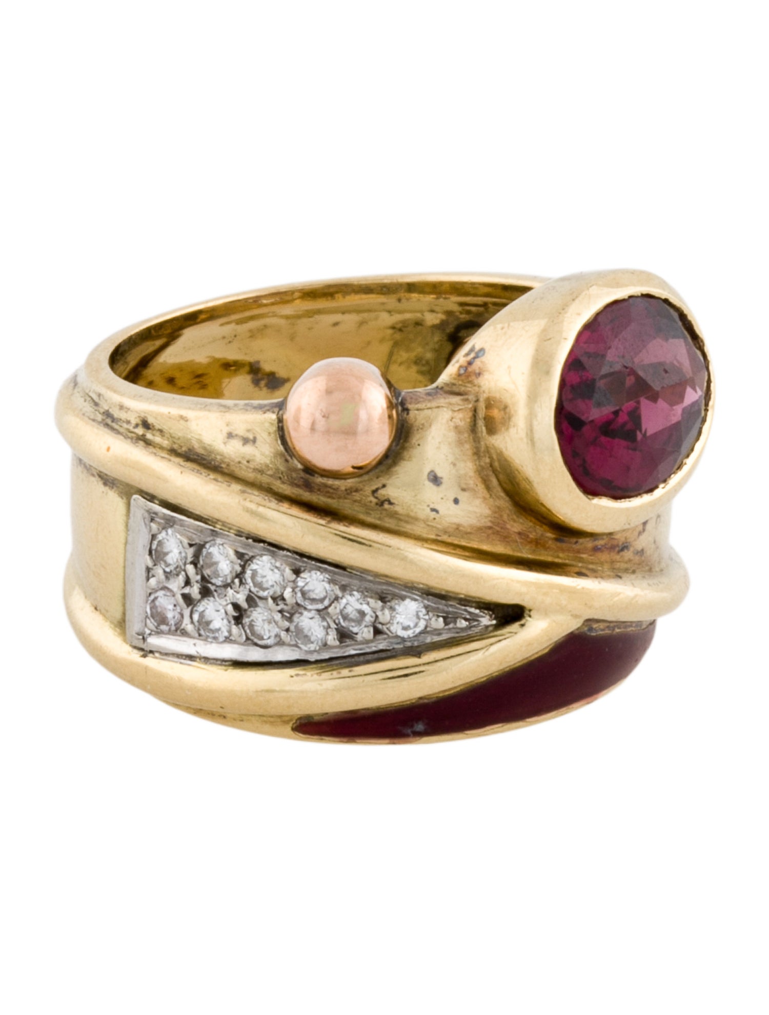 La Nouvelle Bague 18K Rhodolite & Diamond Enamel Ring