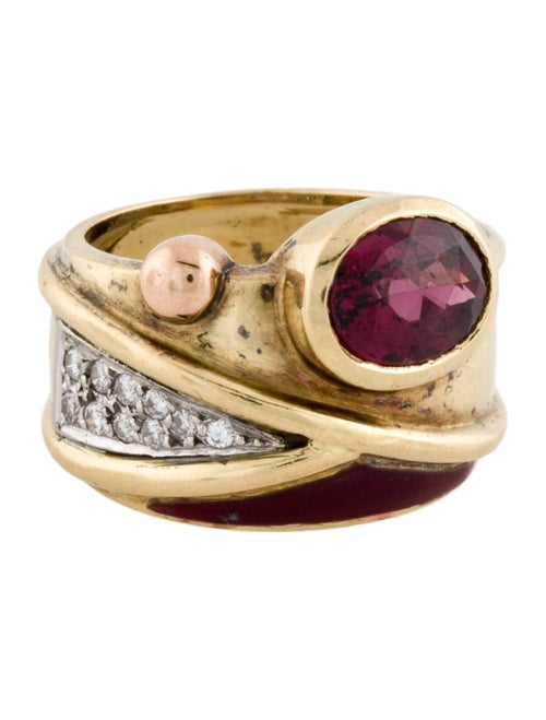 La Nouvelle Bague 18K Rhodolite & Diamond Enamel Ring