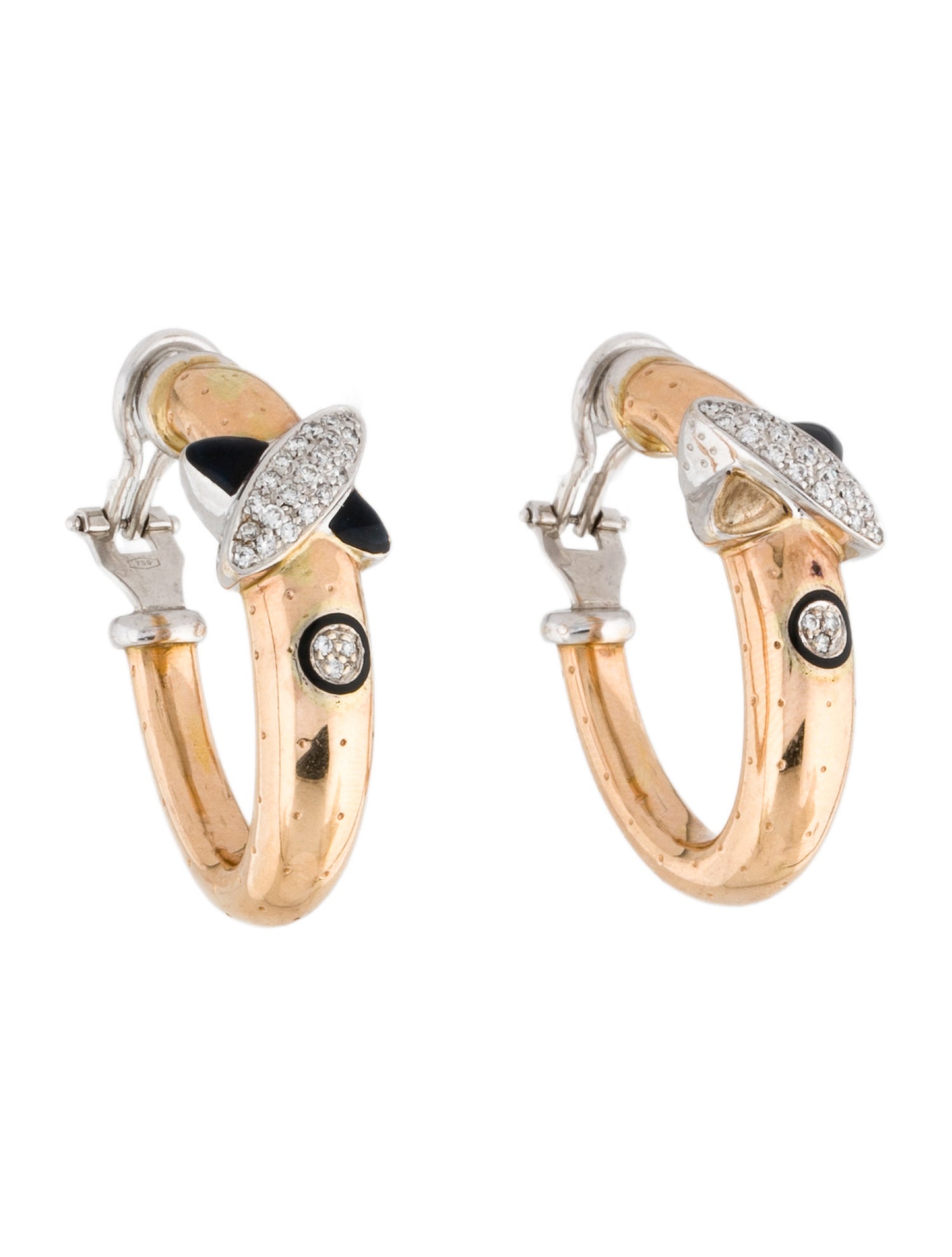 La Nouvelle Bague 18K Diamond Enamel Hoop Earrings