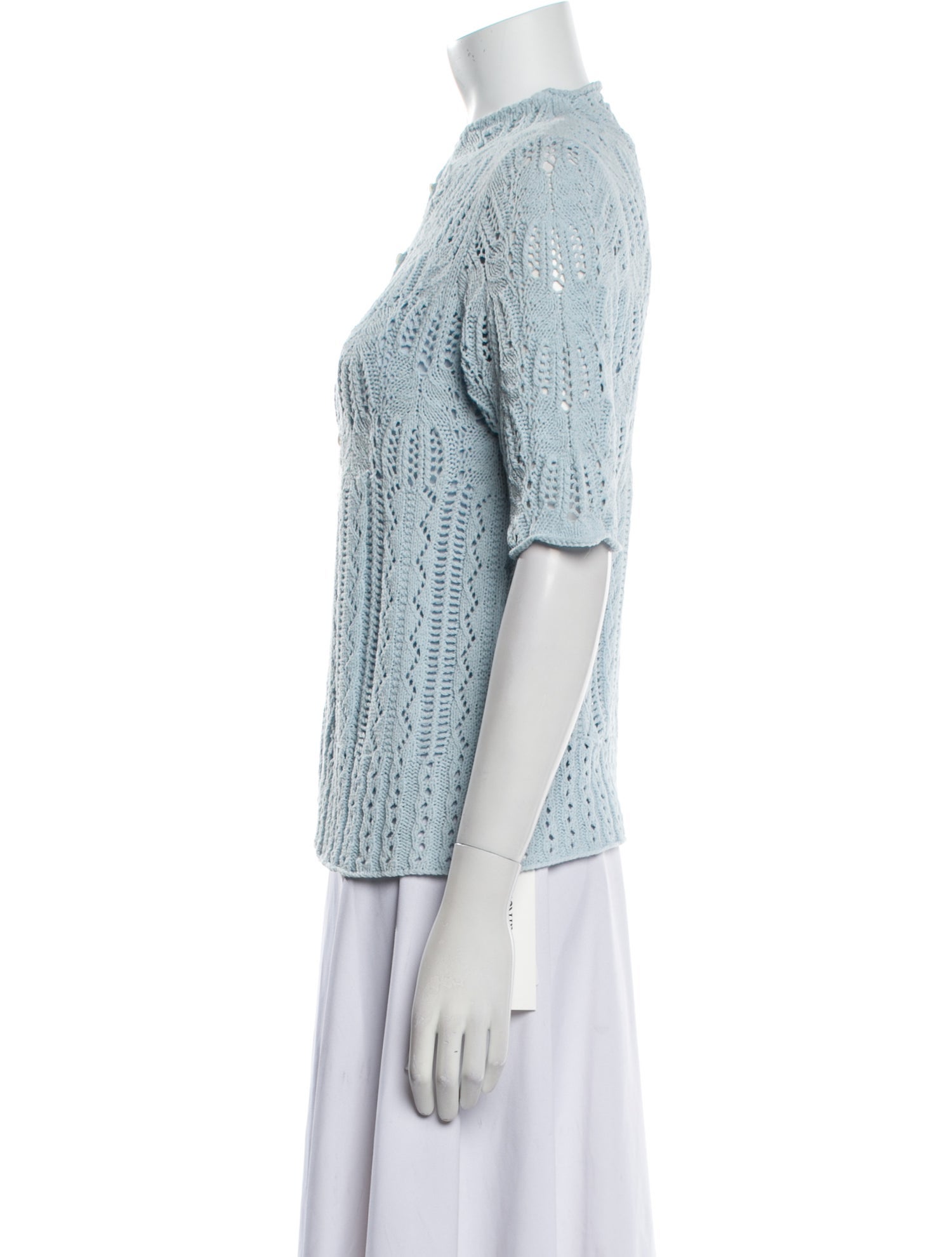 N. Peal Printed Mock Neck Button-Up Top