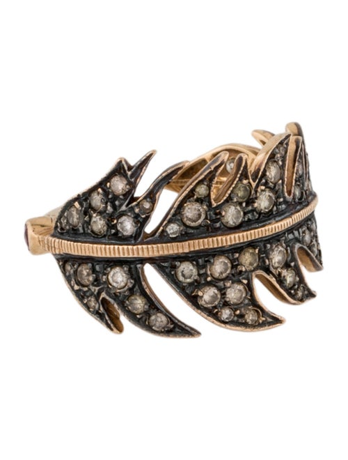 Nadine Ghosn 18K Diamond & Ruby Leaf Ring