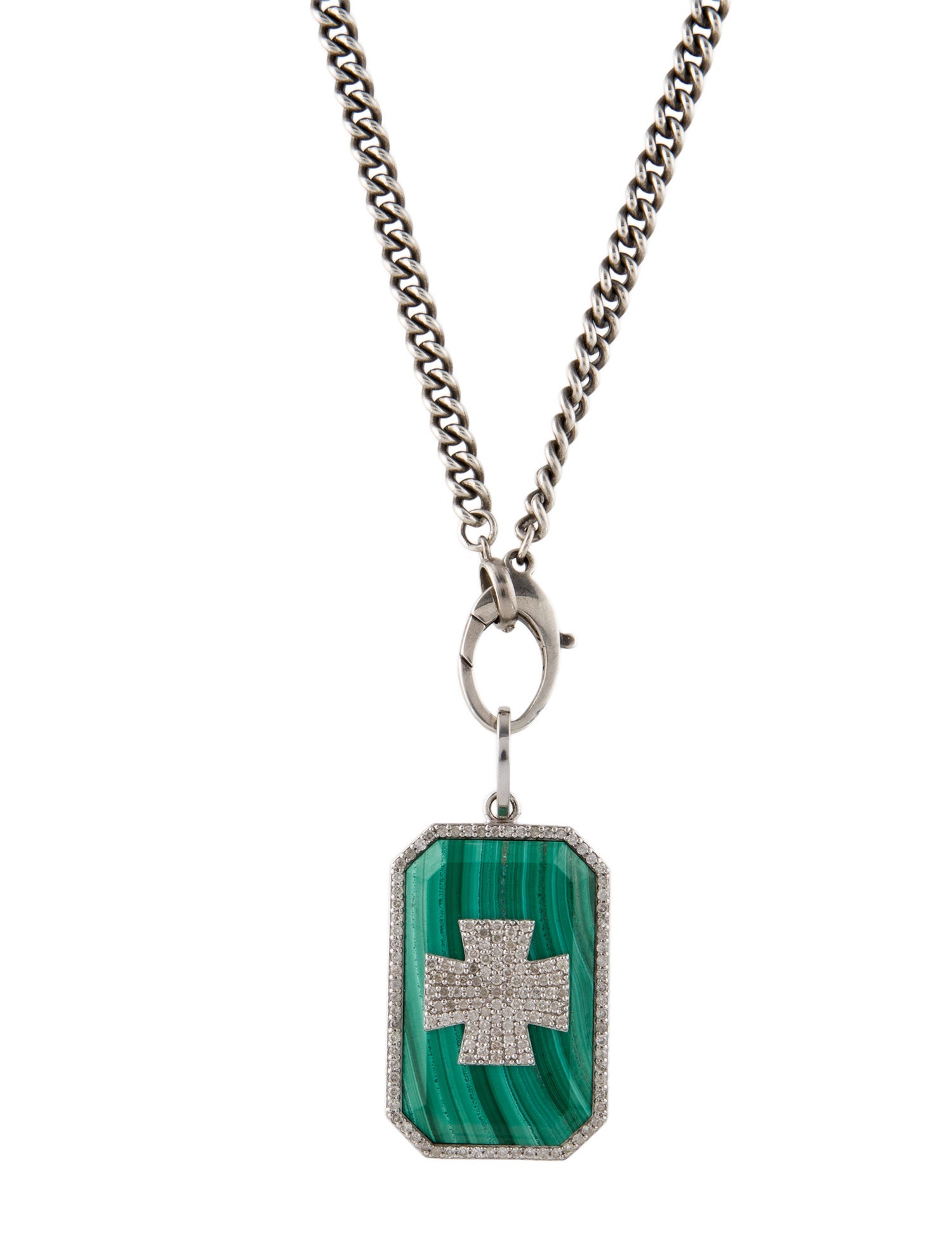 Mr. LOWE Malachite & Diamond Tag Pendant Necklace