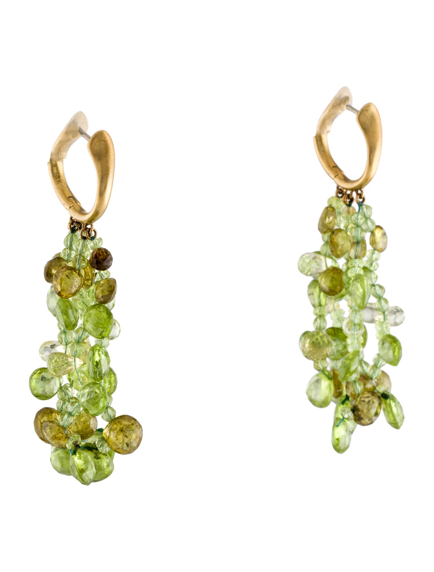 Nicholas Varney 18K Peridot & Garnet Bead Drop Hoop Earrings
