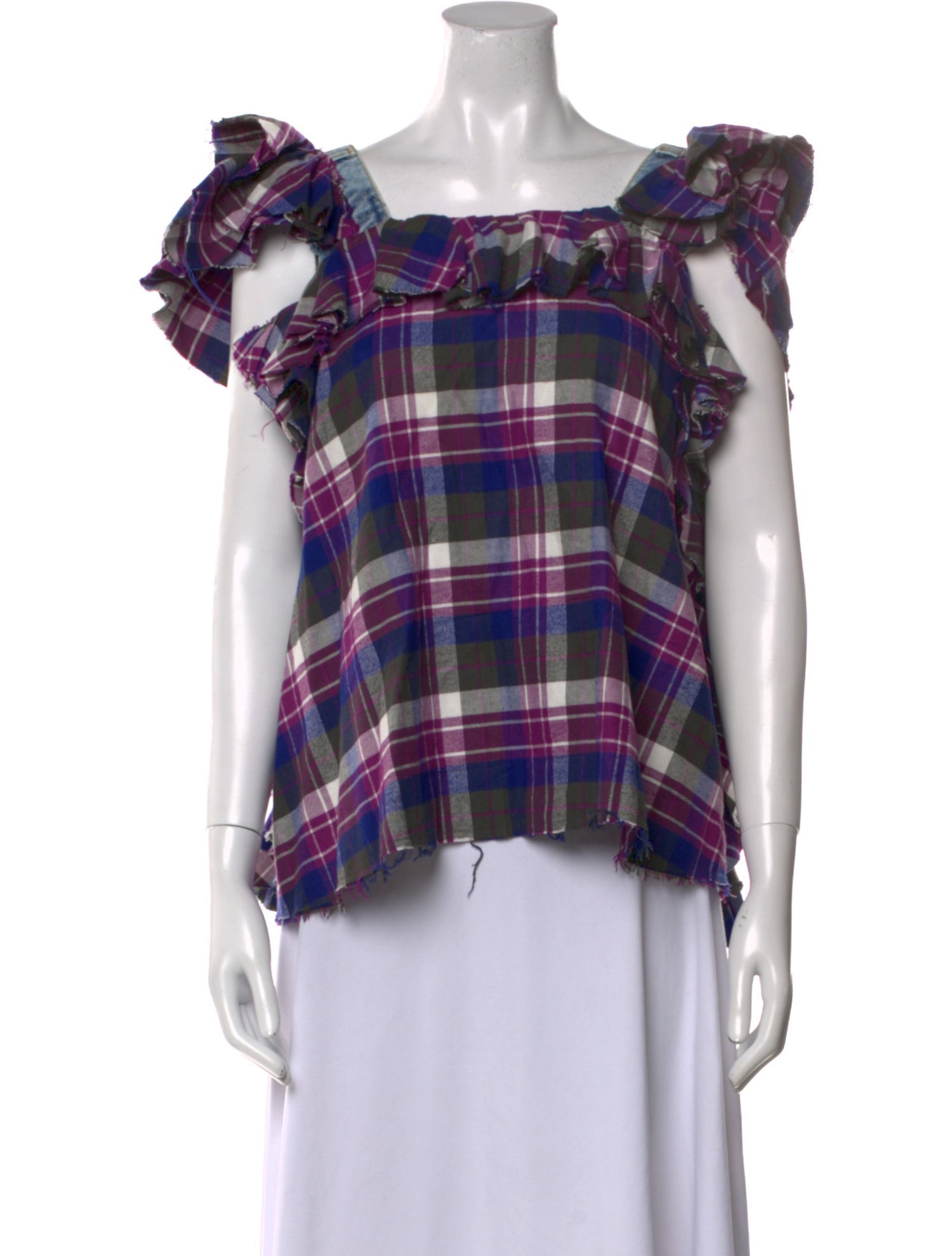 Natasha Zinko Plaid Print Square Neckline Blouse