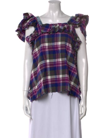Natasha Zinko Plaid Print Square Neckline Blouse