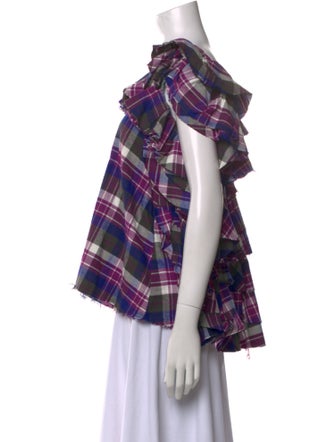 Natasha Zinko Plaid Print Square Neckline Blouse