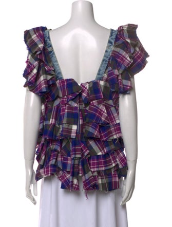 Natasha Zinko Plaid Print Square Neckline Blouse