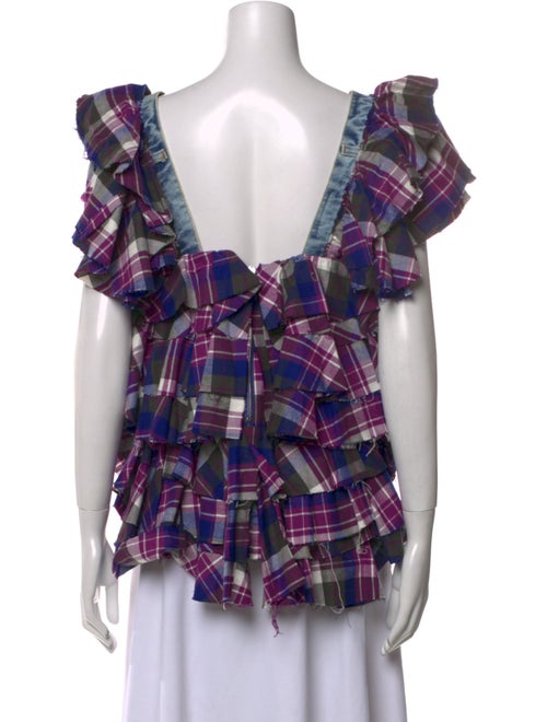 Natasha Zinko Plaid Print Square Neckline Blouse