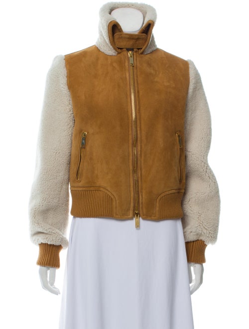 Off-White Shearling Moto Jacket Tan