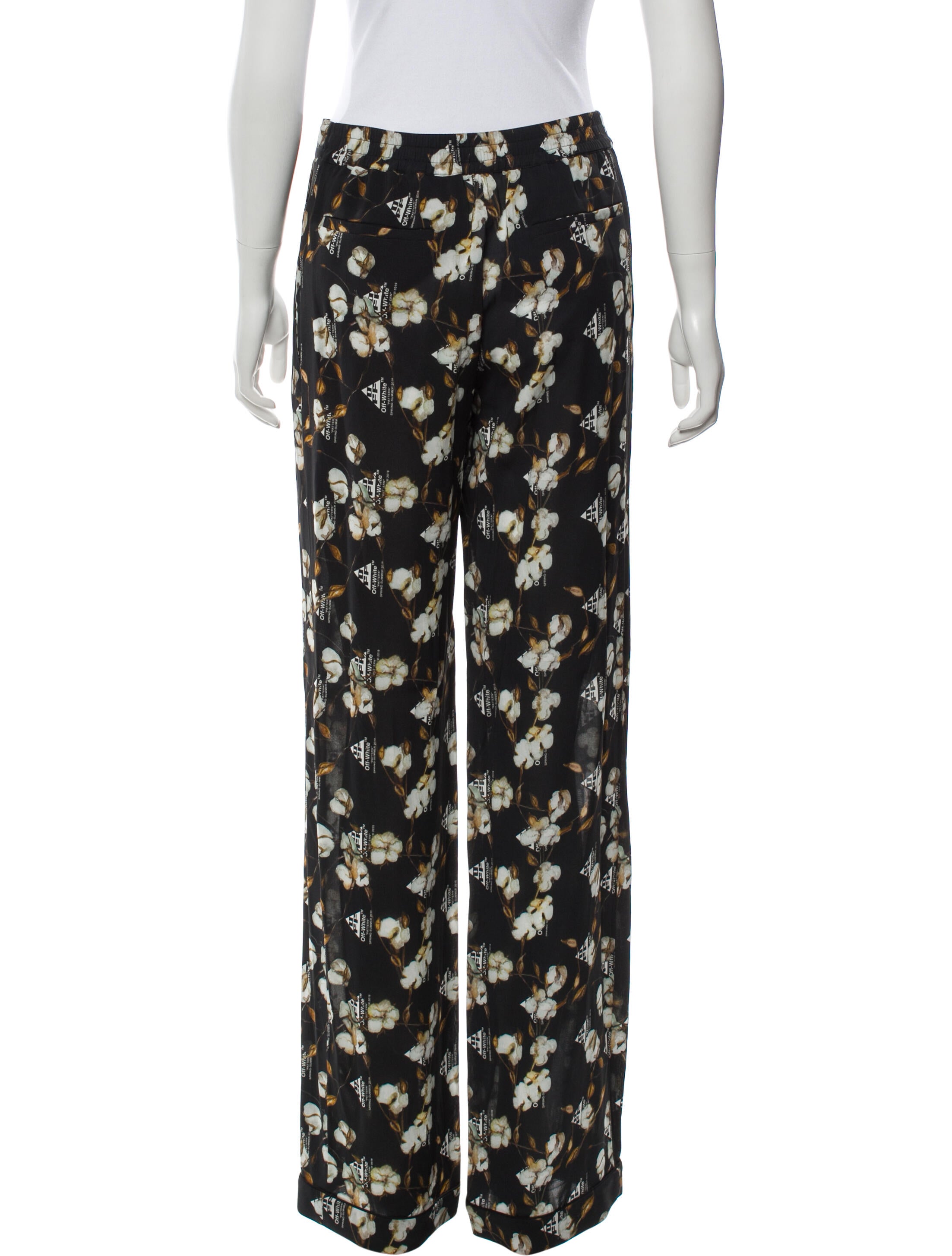 Off-White White Floral Print Wide Leg Pants M