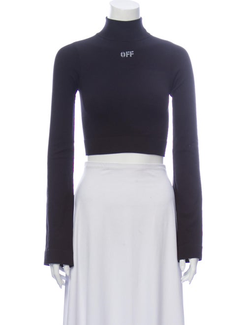Off-White Mock Neck Long Sleeve Crop Top White
