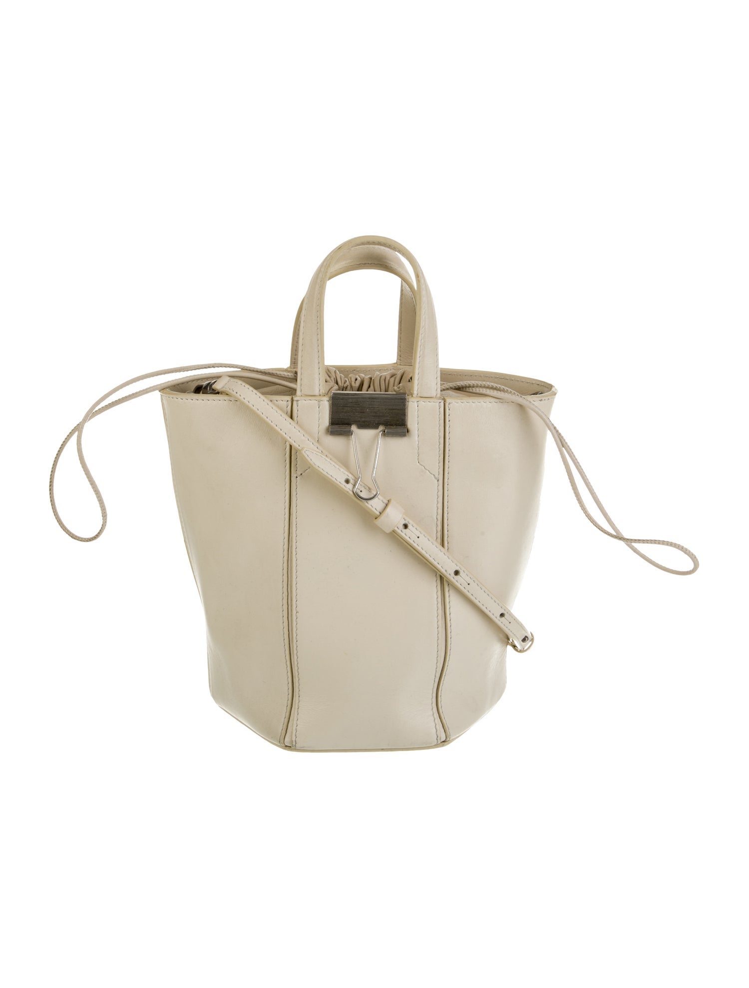 OffWhite Leather Drawstring Bucket Bag Neutrals Bucket Bags