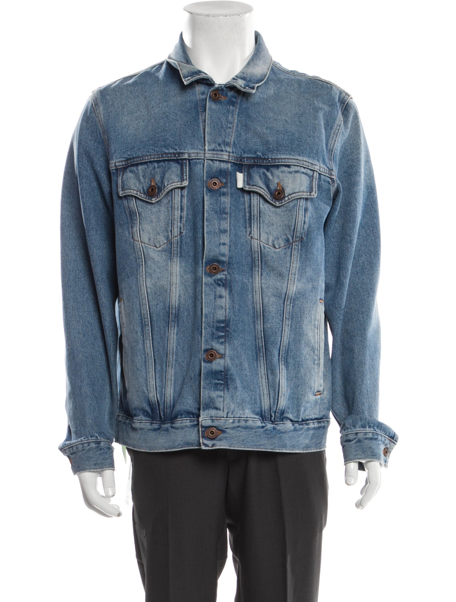 Off-White 2016 Spray Paint Diagonals Logo Denim Jacket - Blue  