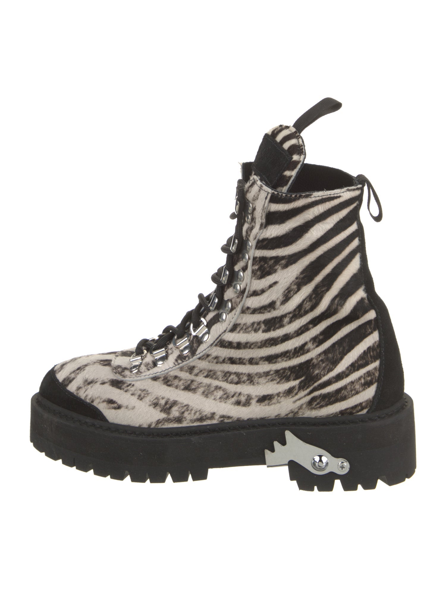 Off-White Ponyhair Animal Print Combat Boots