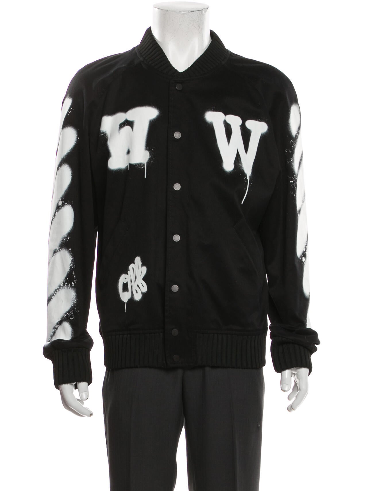 Off-White Spray Paint Varsity Graphic Print Jacket - Black