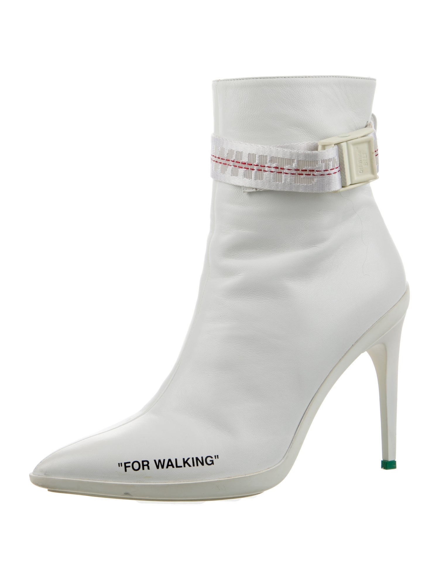 Off-White Industrial Belt "For Walking" High Heel Ankle Leather Boots