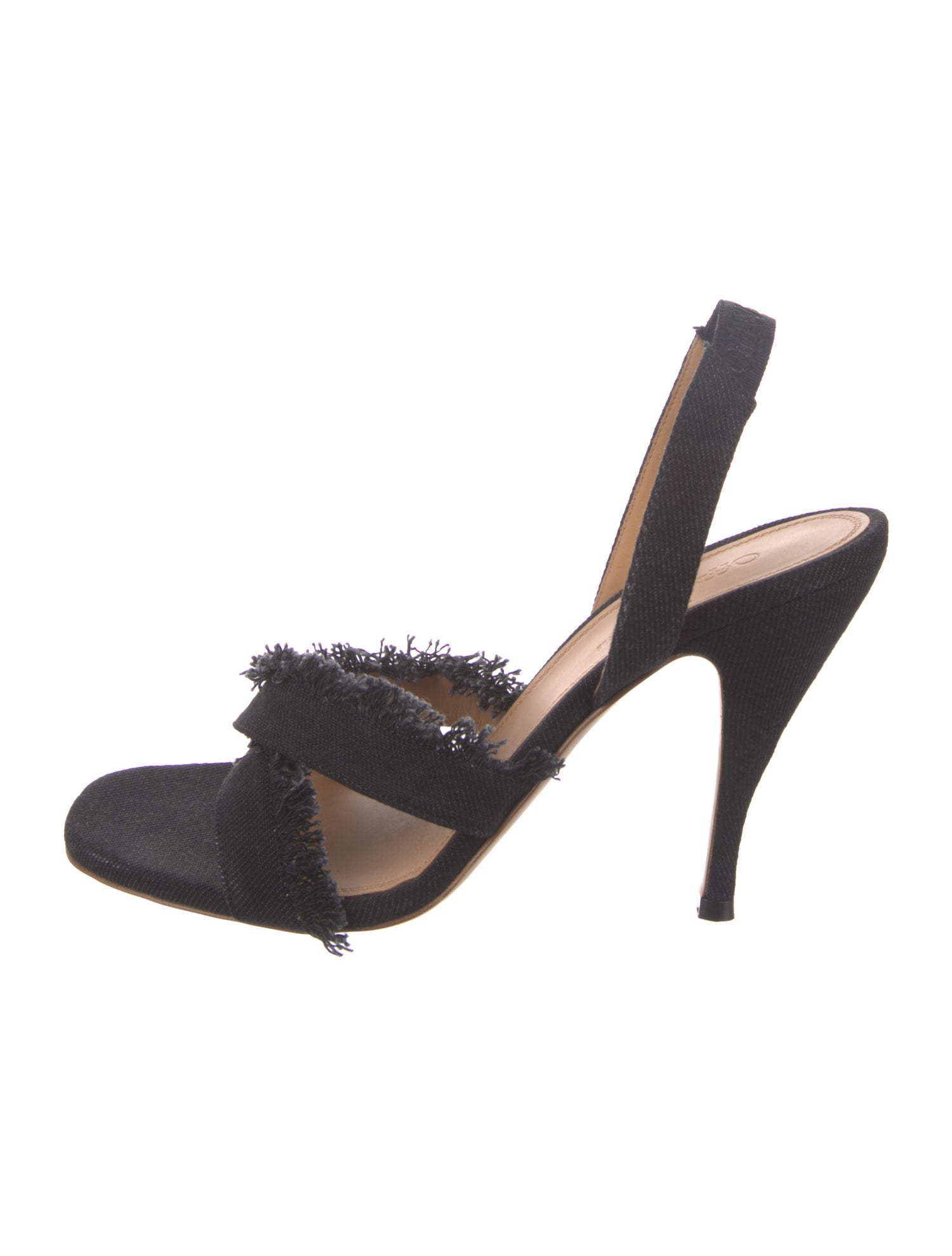 Off-White Denim Raw-Edge Trim Slingback Sandals