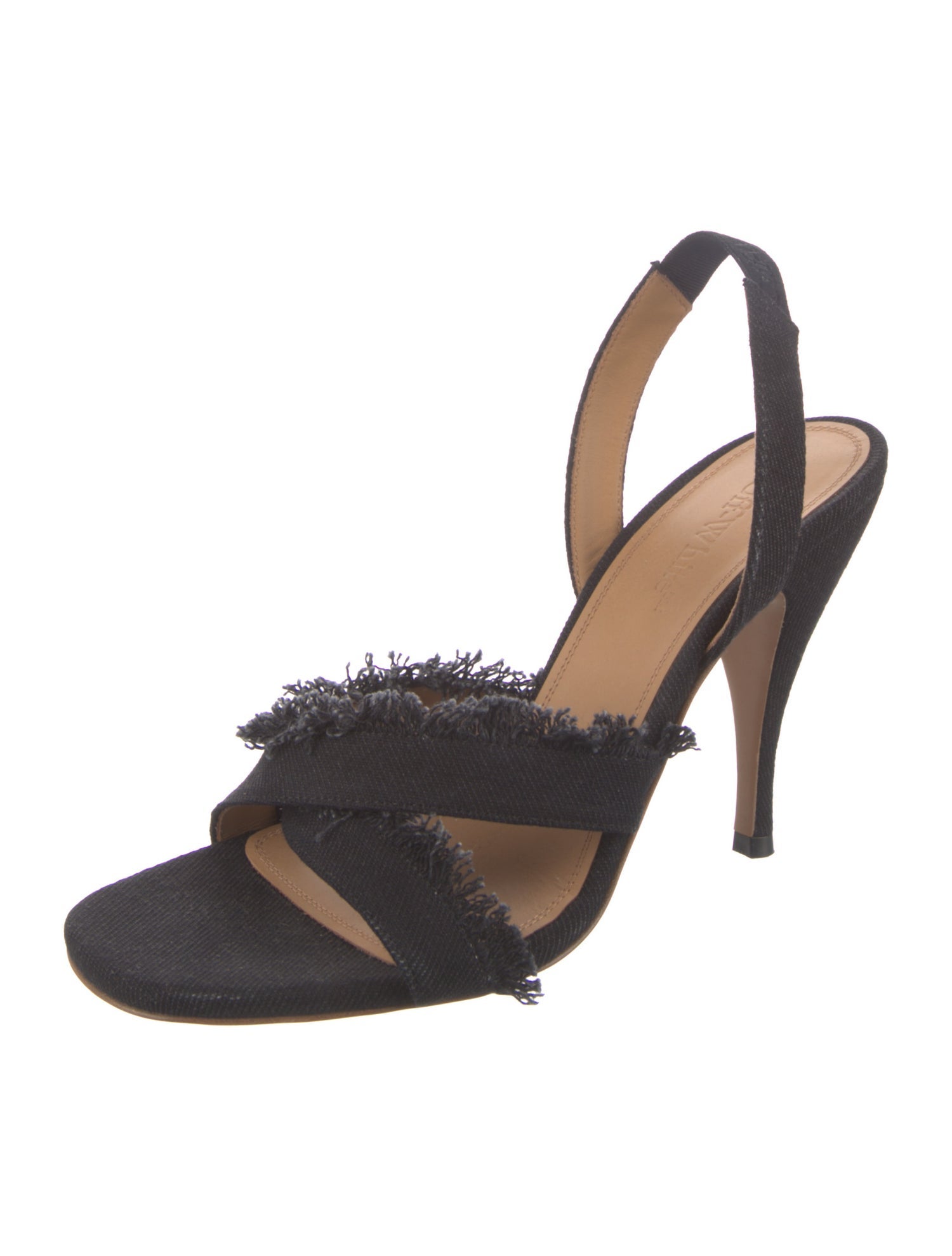 Off-White Denim Raw-Edge Trim Slingback Sandals