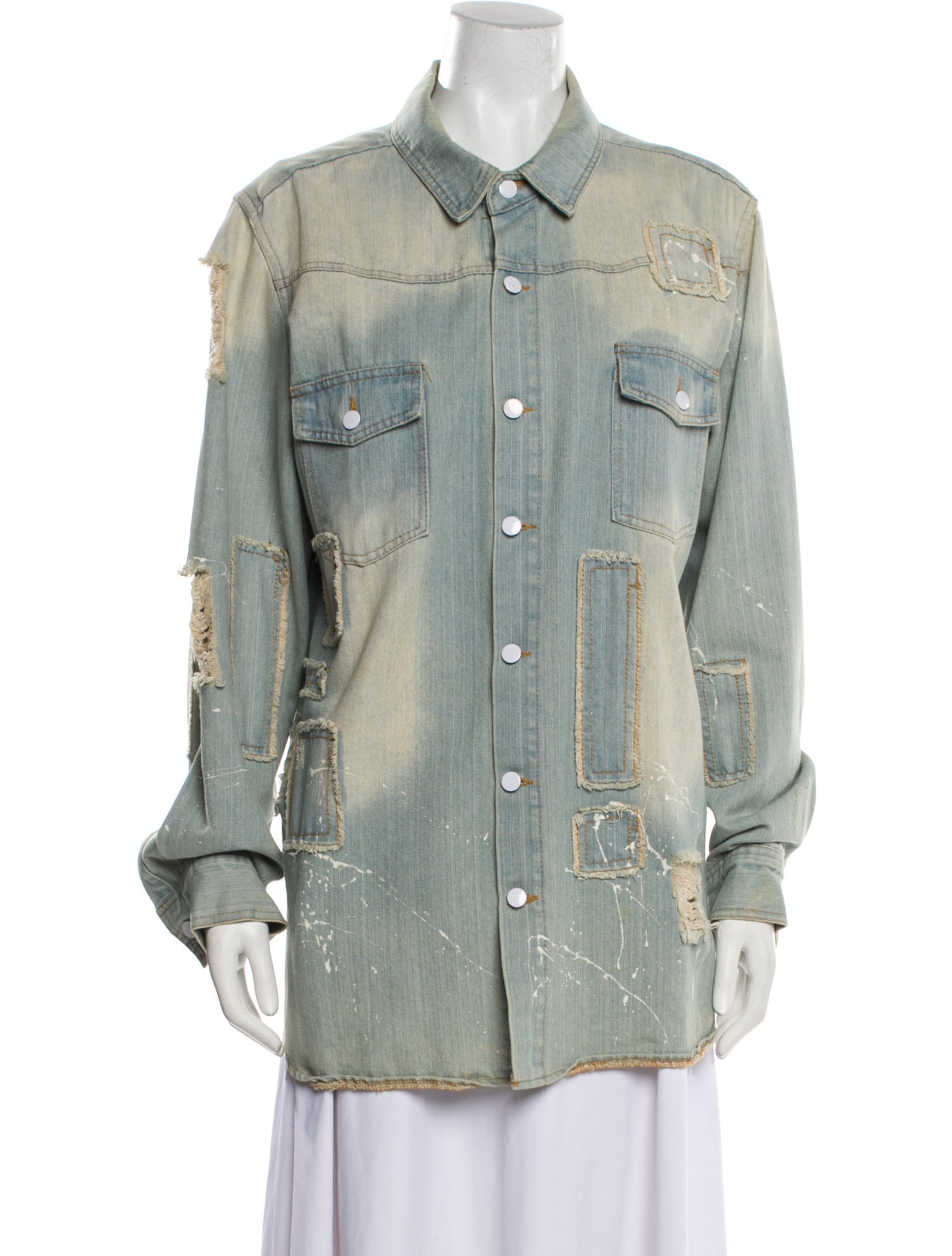 Off-White Denim Logo Plaid Print Utility Jacket