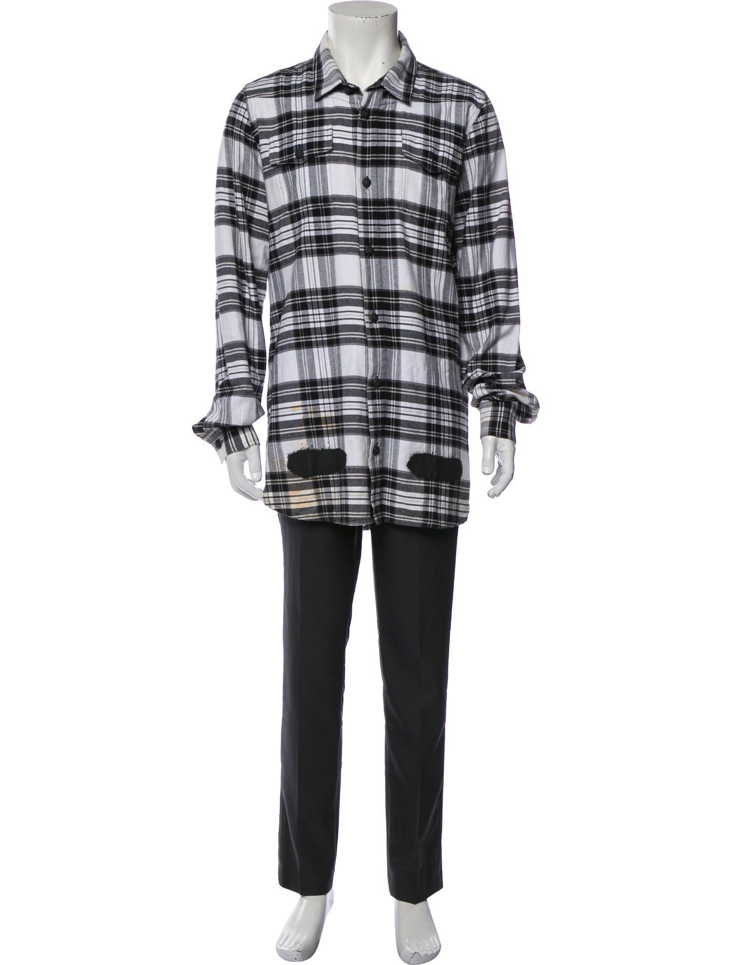 Off-White Plaid Print Long Sleeve Shirt