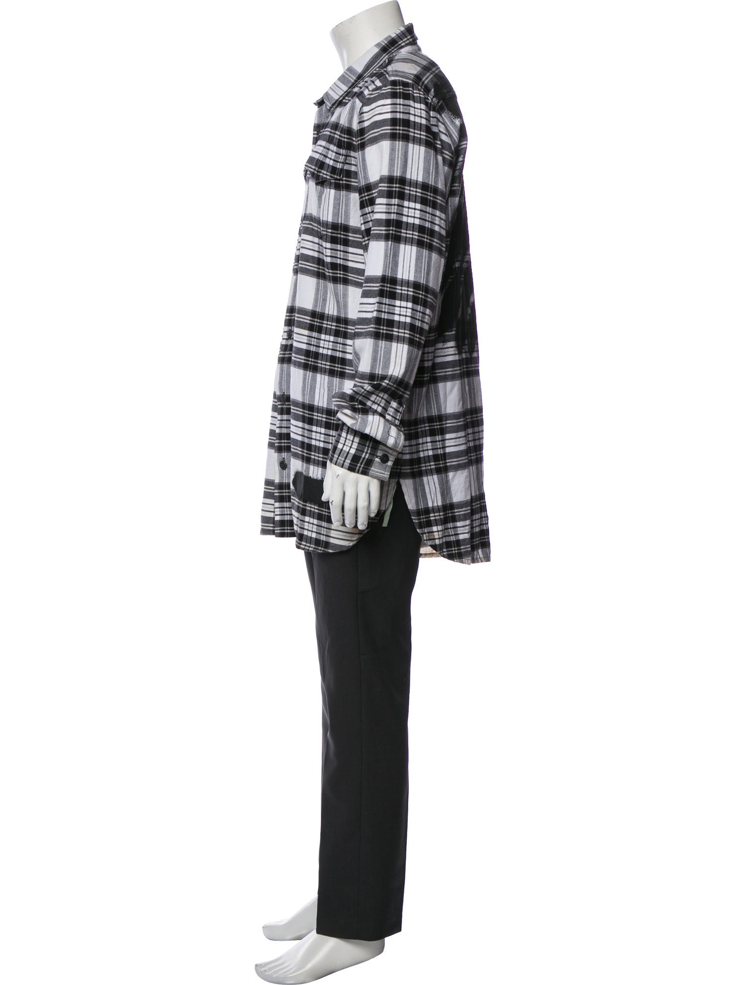 Off-White Plaid Print Long Sleeve Shirt