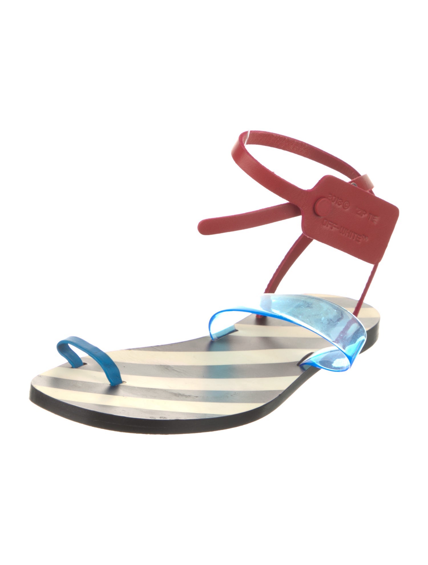Off-White Diagonals Zip Tie Leather Slingback Sandals