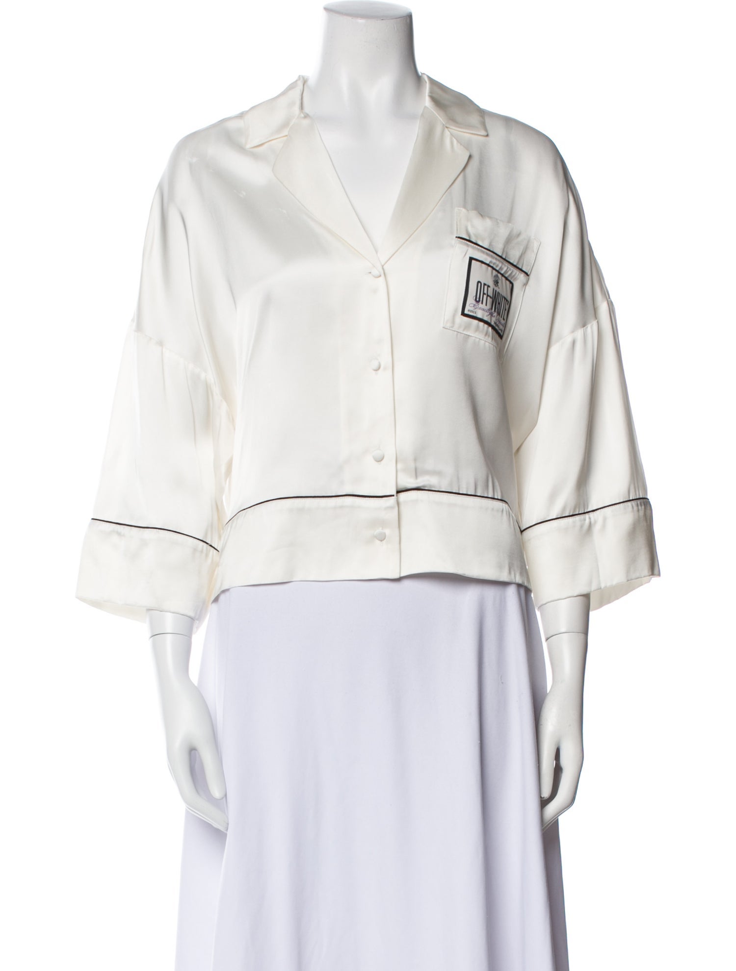 Off-White V-Neck Three-Quarter Sleeve Crop Top