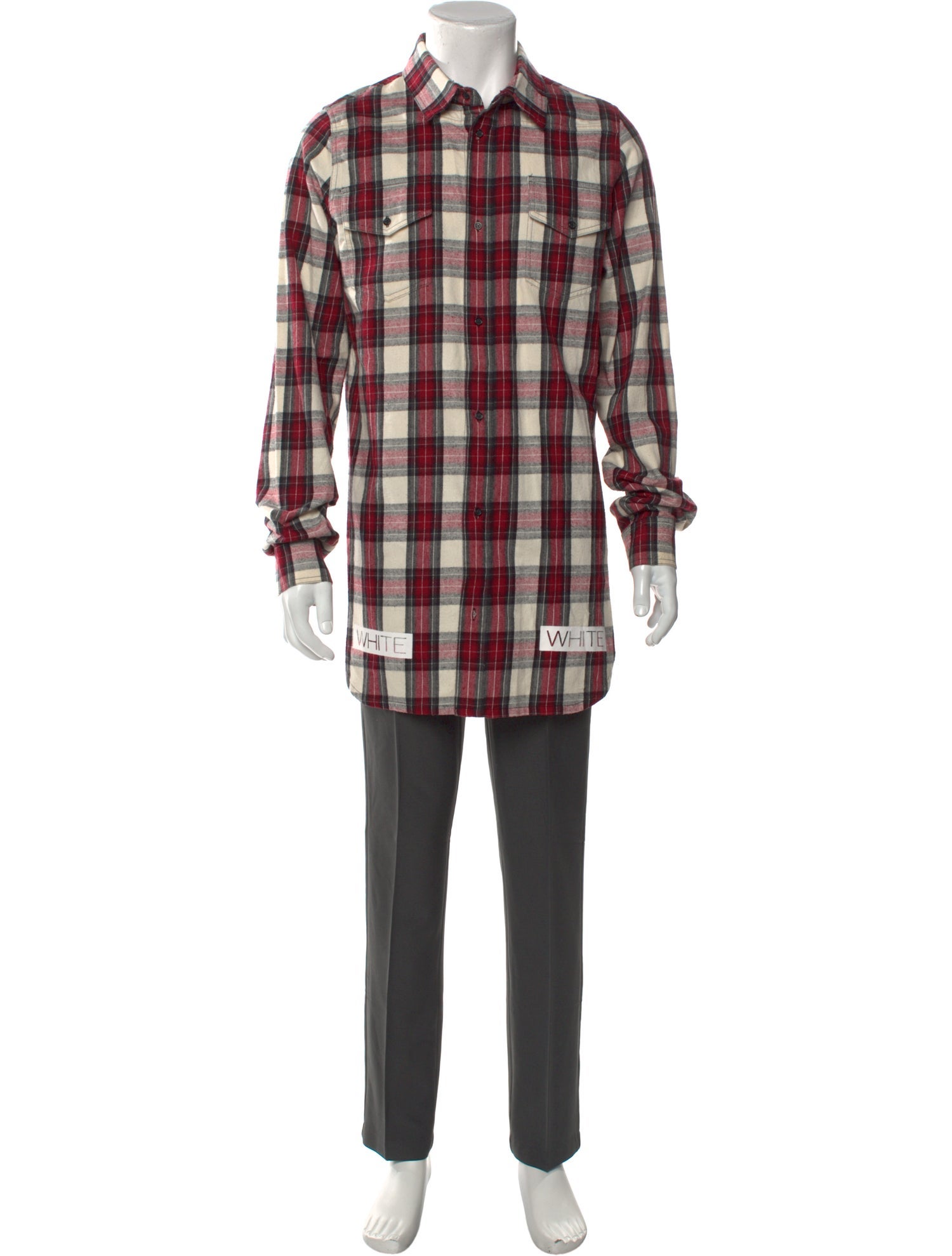 Off-White Plaid Print Long Sleeve Shirt