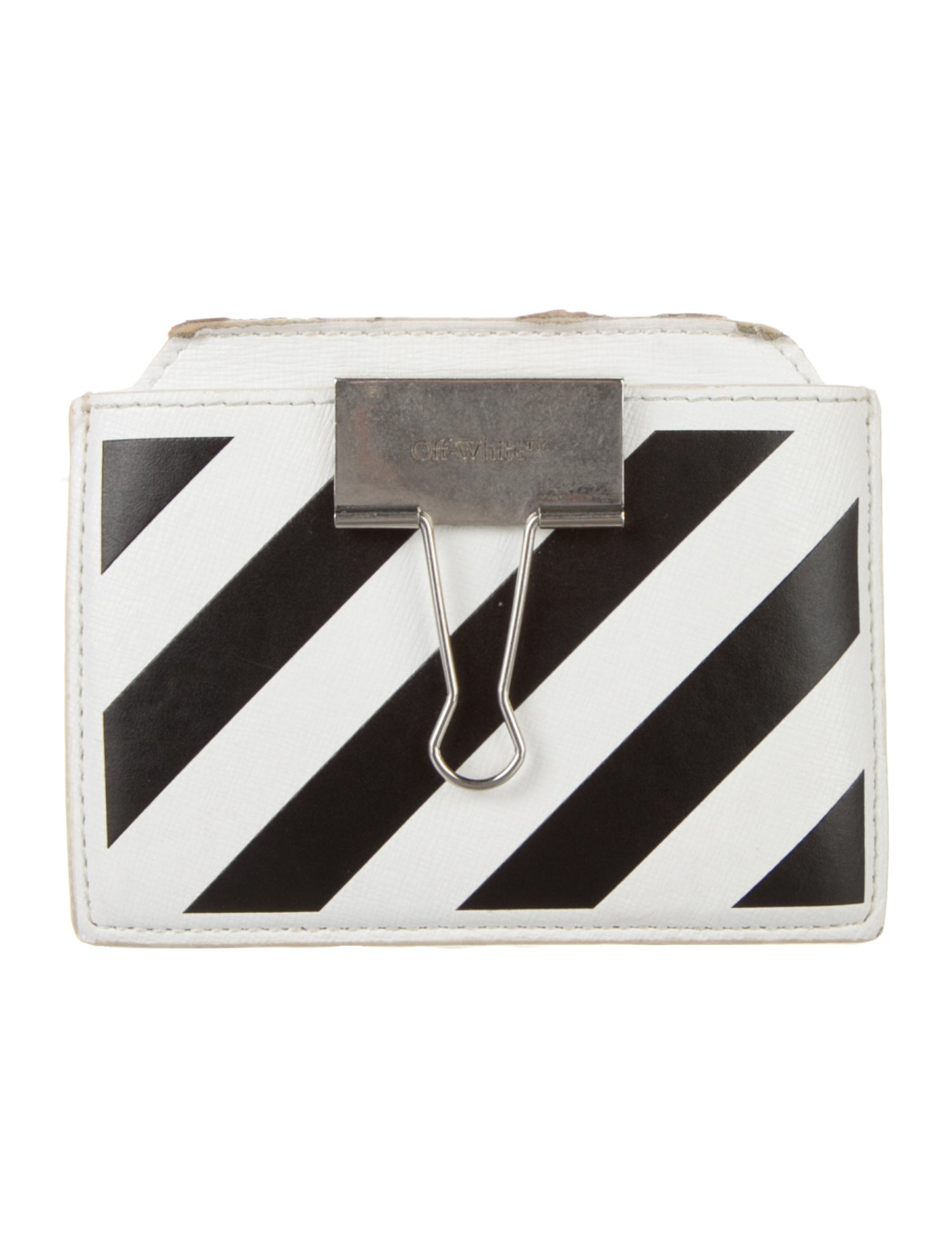 Off-White Diagonal Stripe Binder Clip Leather Wallet