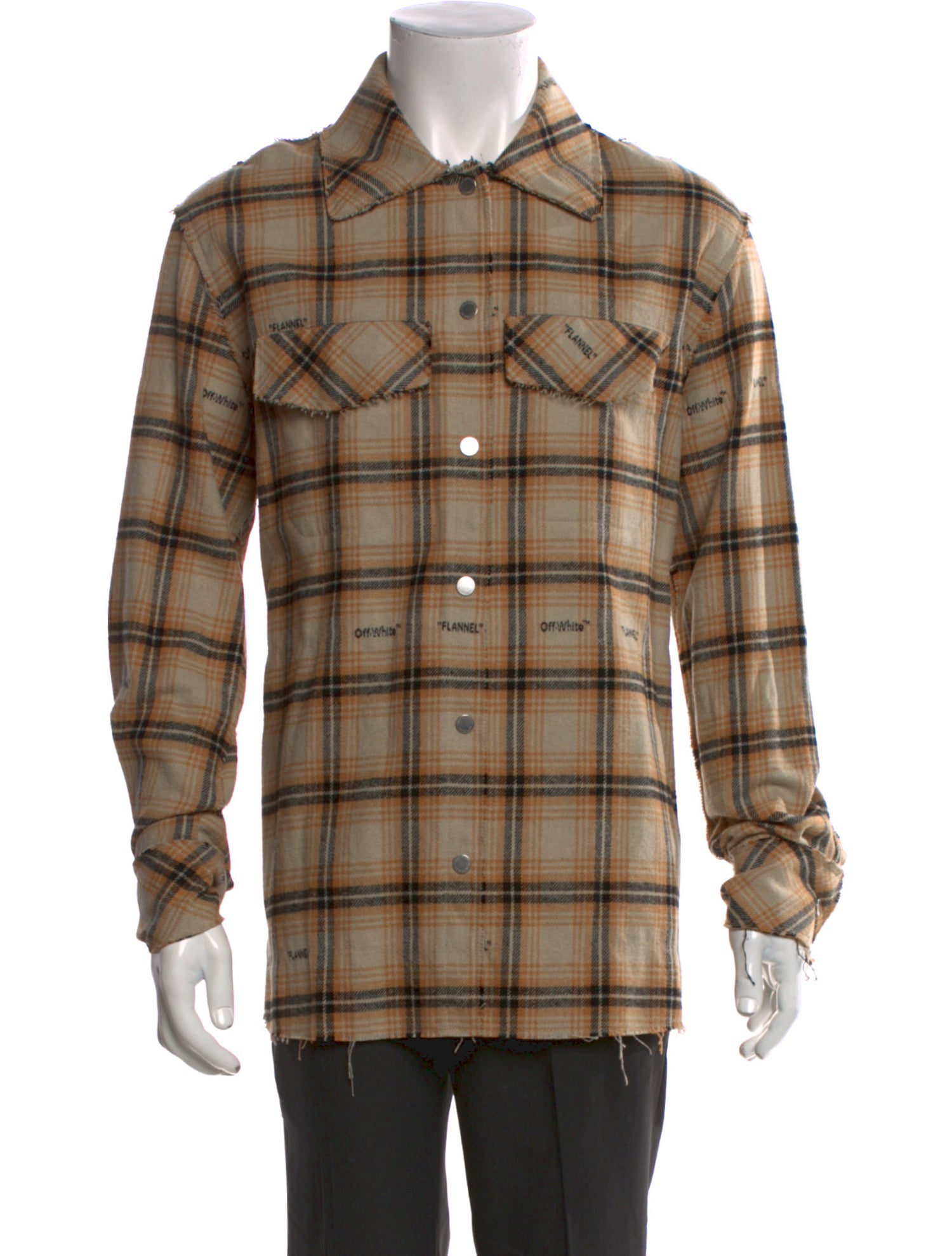 Off-White Plaid Print Long Sleeve Western Shirt