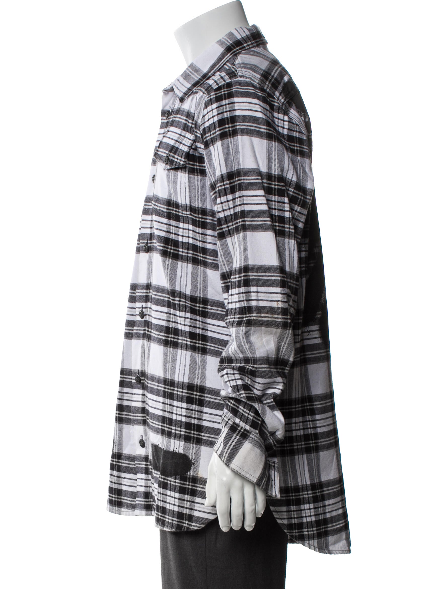 Off-White Flannel Plaid Print Shirt