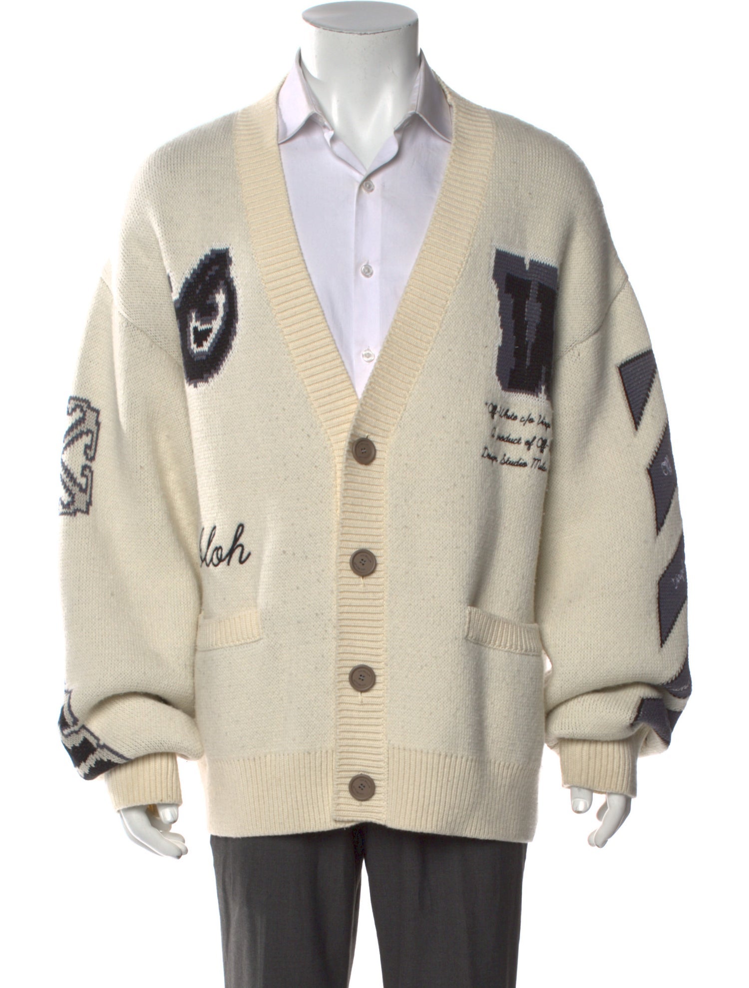 Off-White Printed V-Neck Cardigan