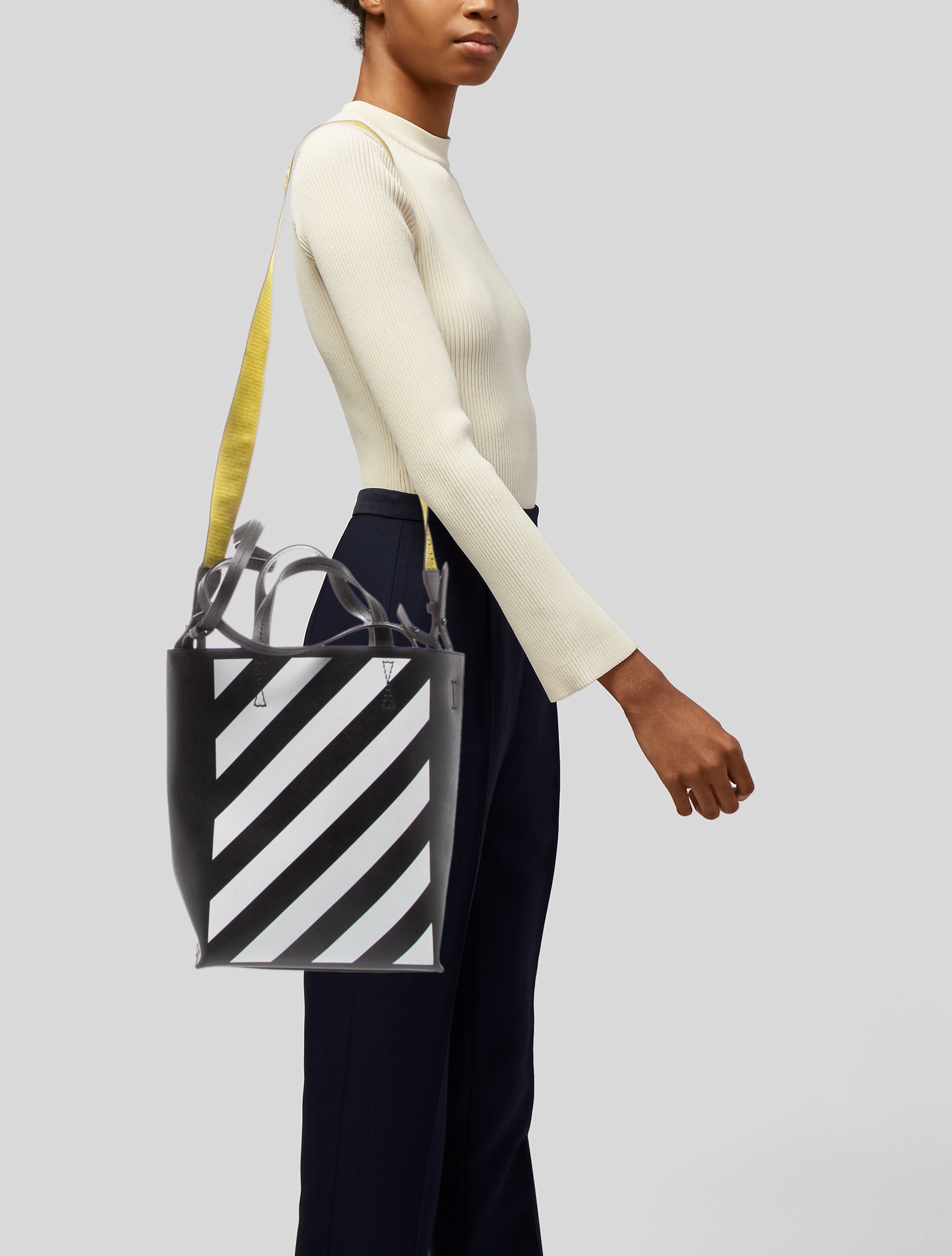 Off-White Leather Diagonal Binder Clip