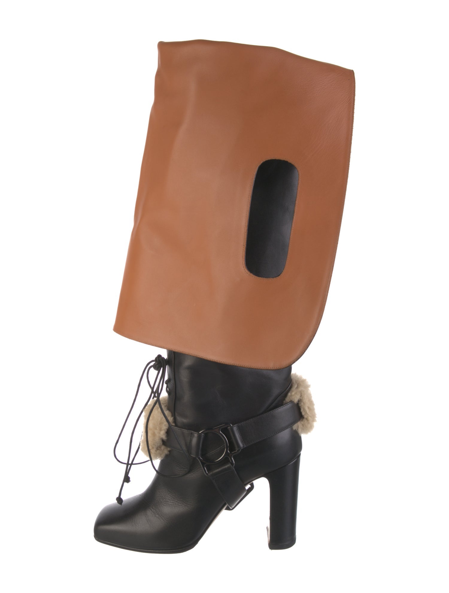 Off-White Leather Colorblock Pattern Lace-Up Boots