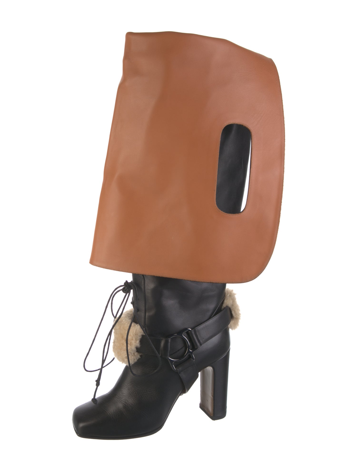 Off-White Leather Colorblock Pattern Lace-Up Boots