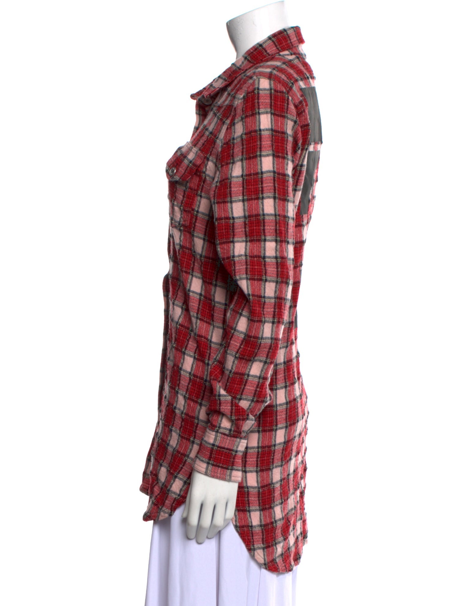 Off-White Virgin Wool Plaid Print Button-Up Top