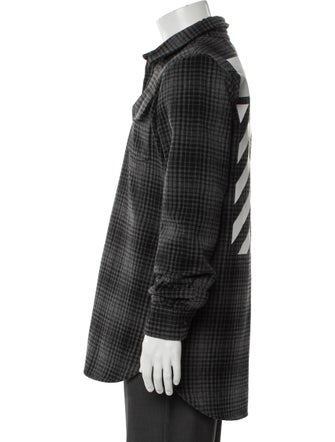 Off-White Plaid Print Utility Jacket