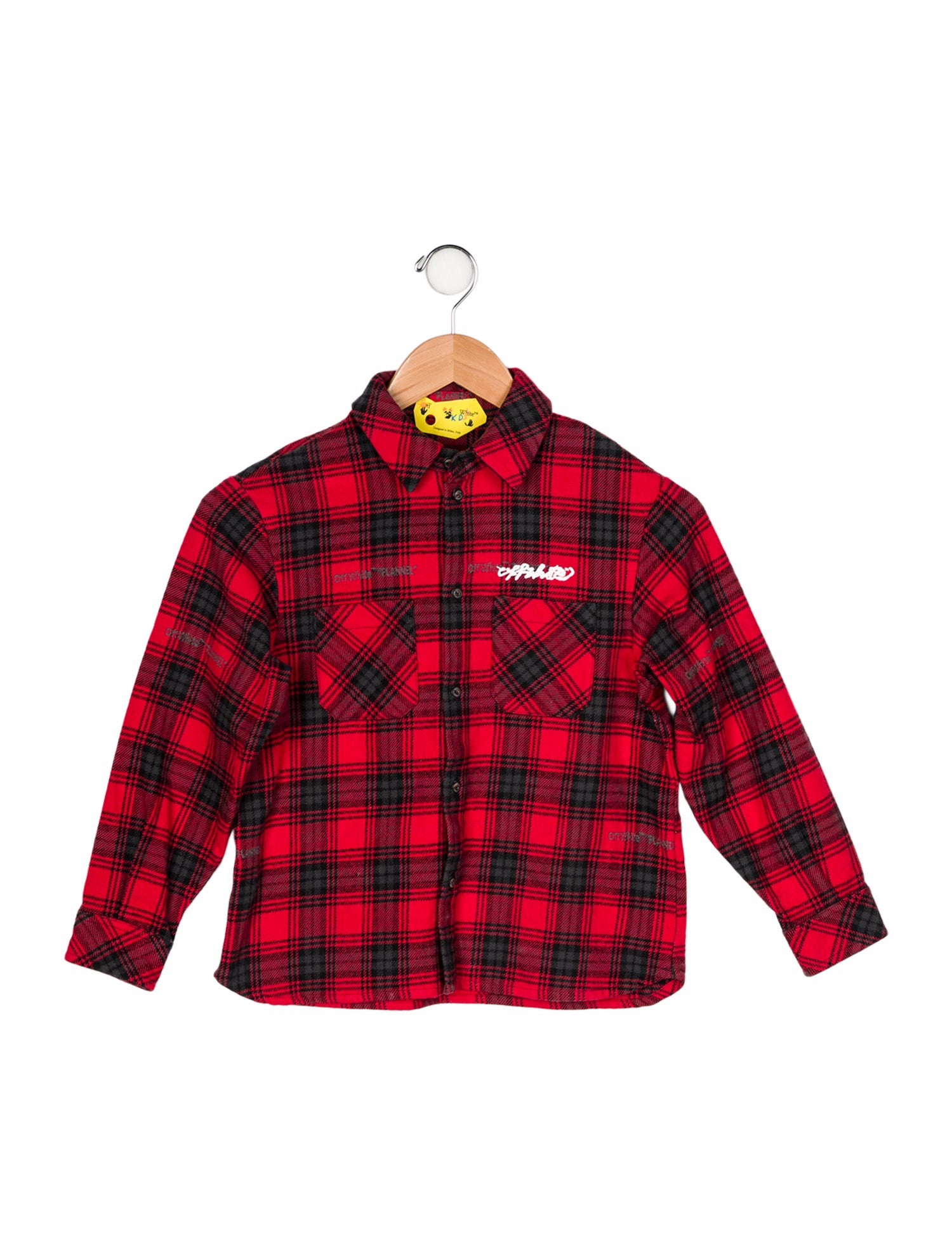 Off-White 2021 Boy's Flannel Check Long Sleeve Shirt