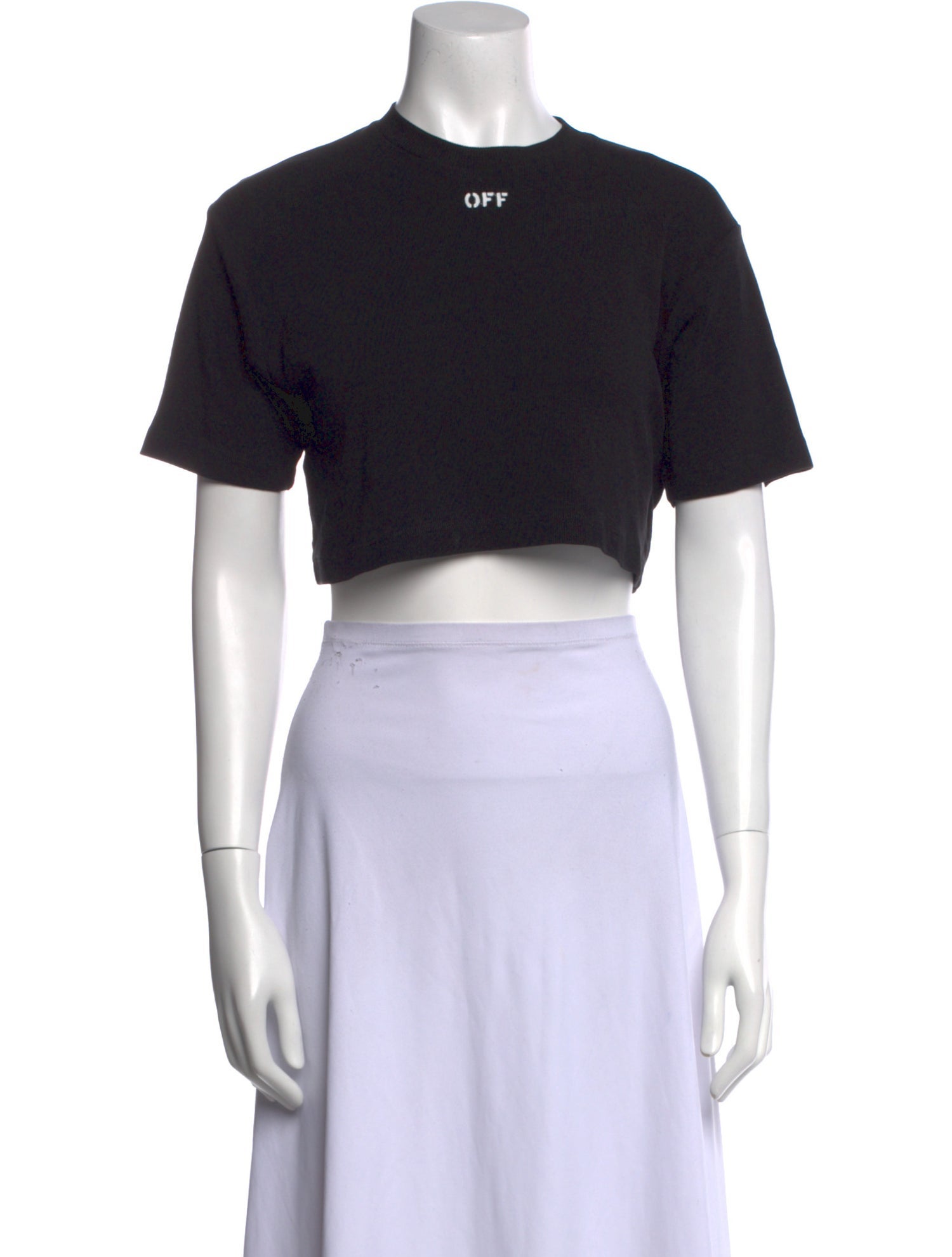 Off-White Crew Neck Short Sleeve Crop Top