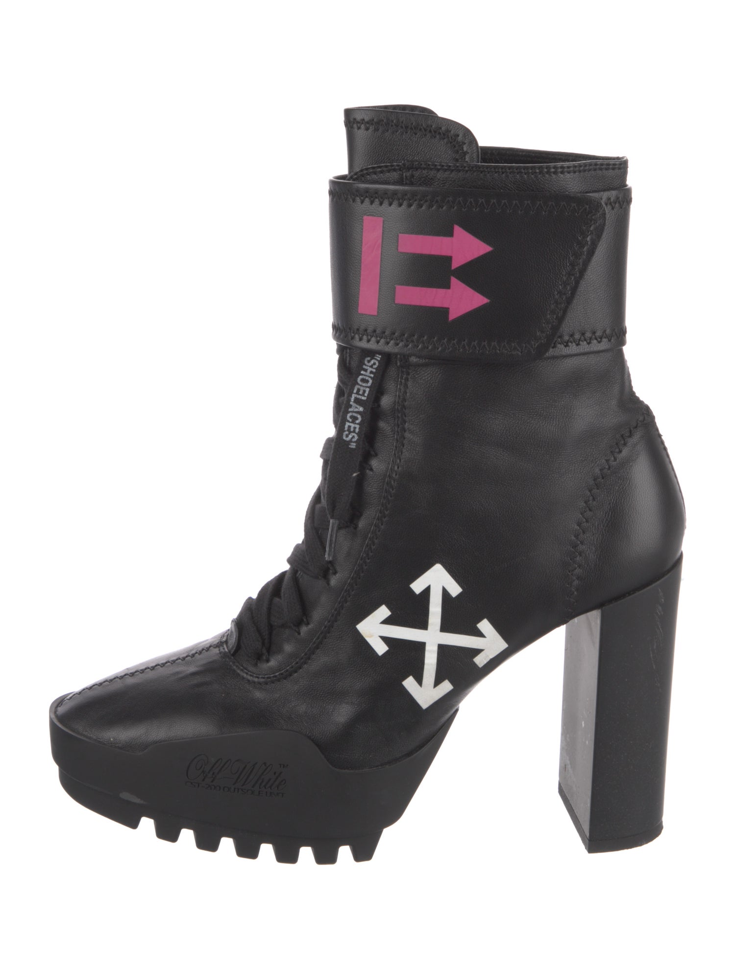 Off-White Leather Graphic Print Lace-Up Boots