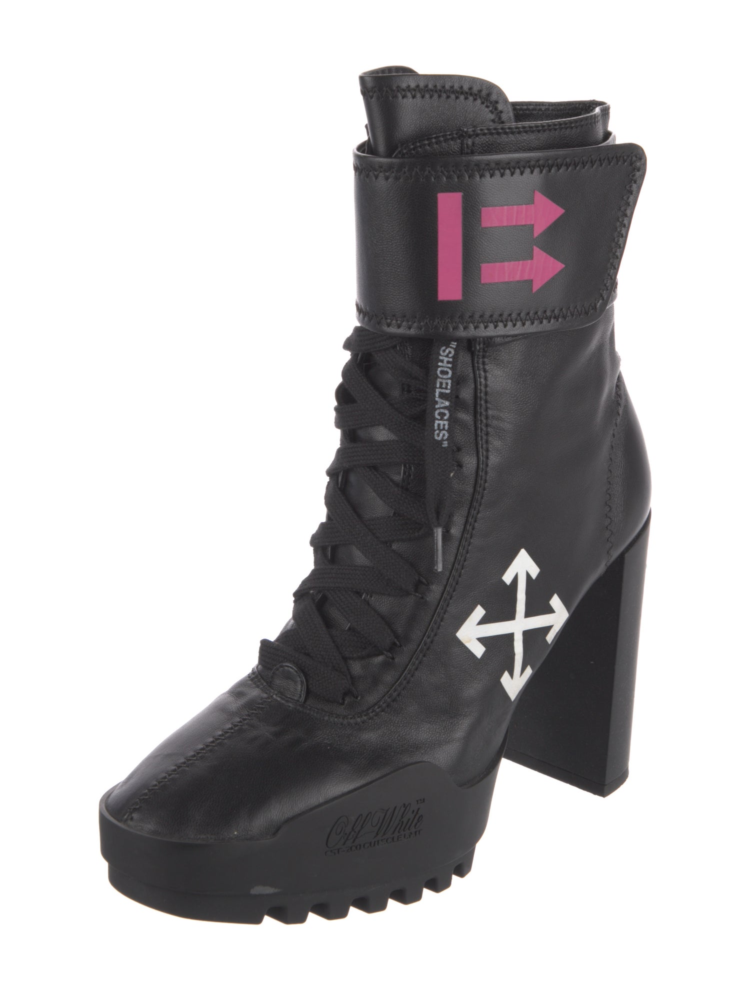 Off-White Leather Graphic Print Lace-Up Boots
