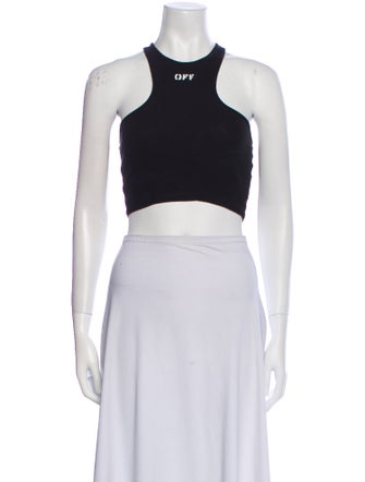 Off-White Crew Neck Sleeveless Crop Top