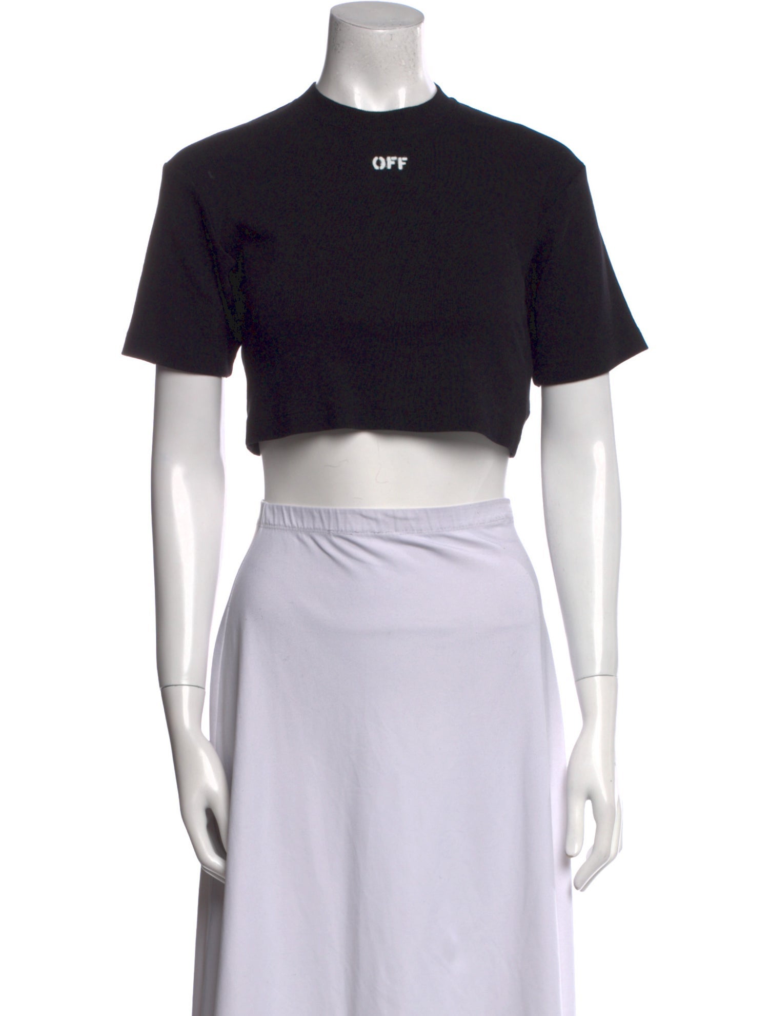 Off-White Mock Neck Short Sleeve Crop Top