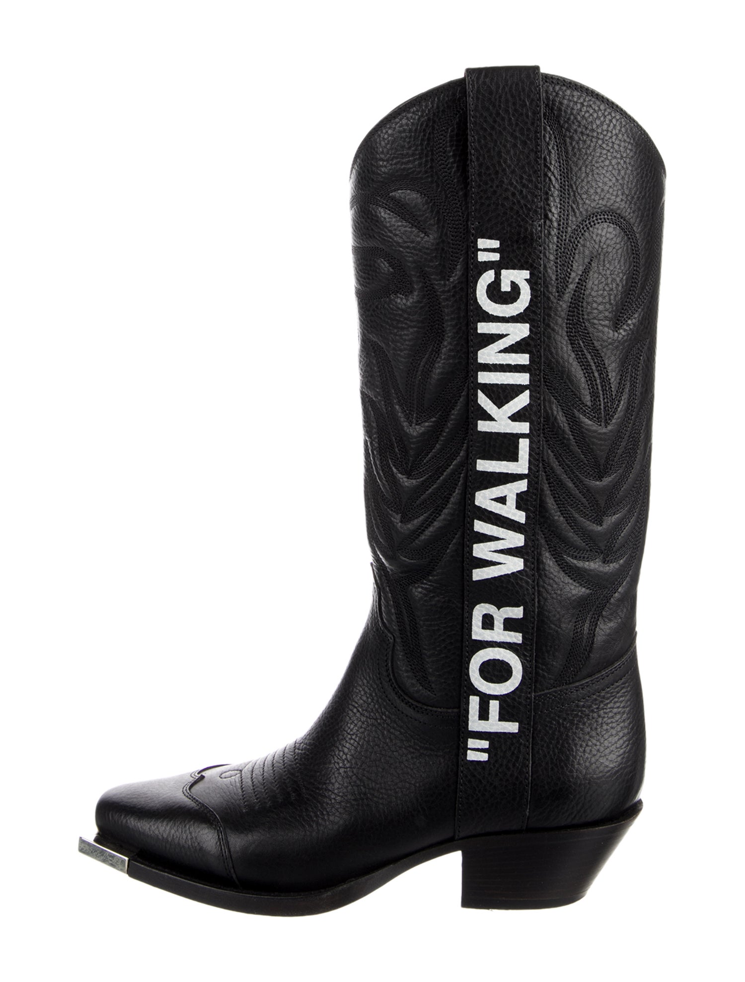 Off-White Leather Graphic Print Riding Boots