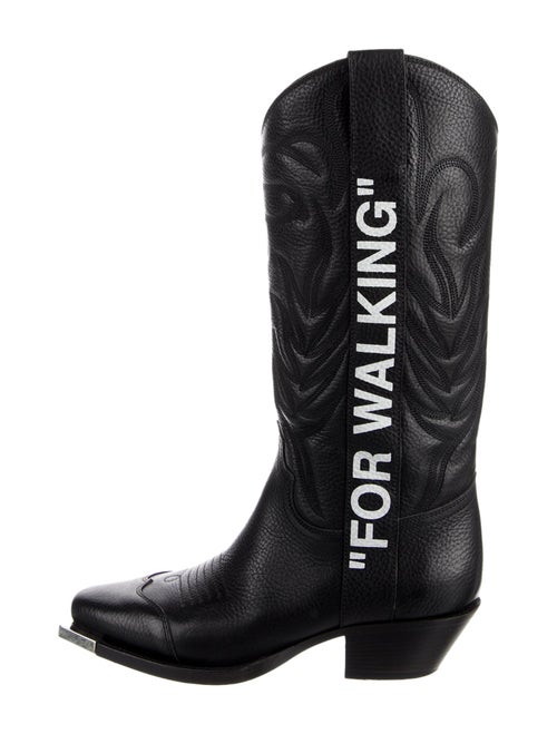 Off-White Leather Graphic Print Riding Boots