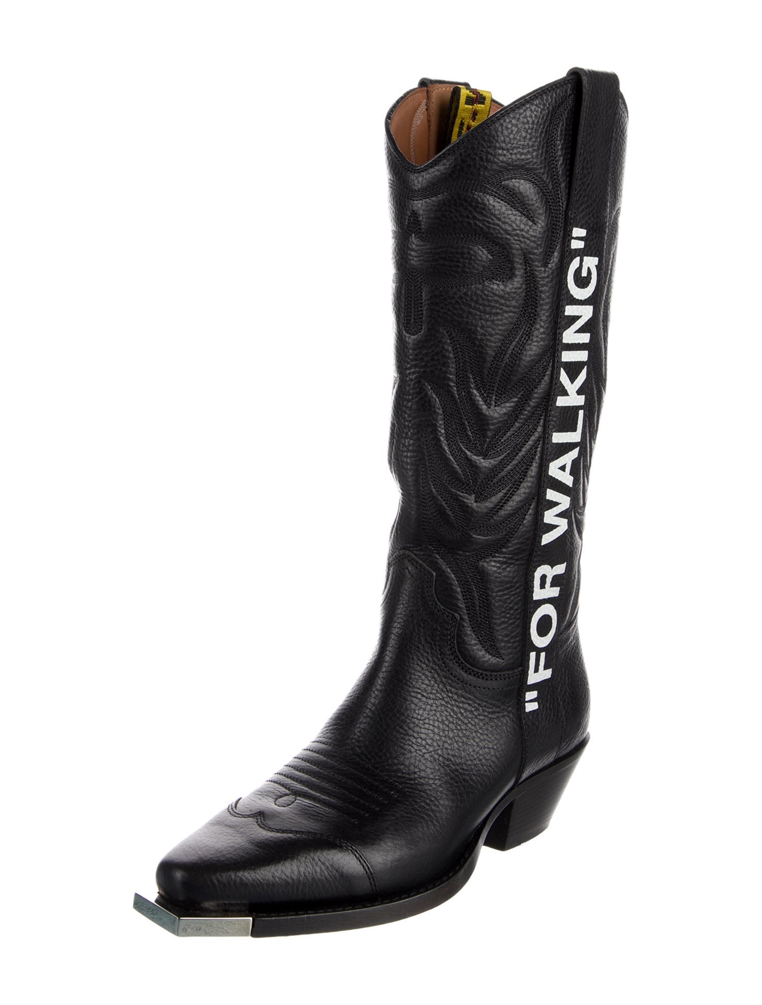 Off-White Leather Graphic Print Riding Boots