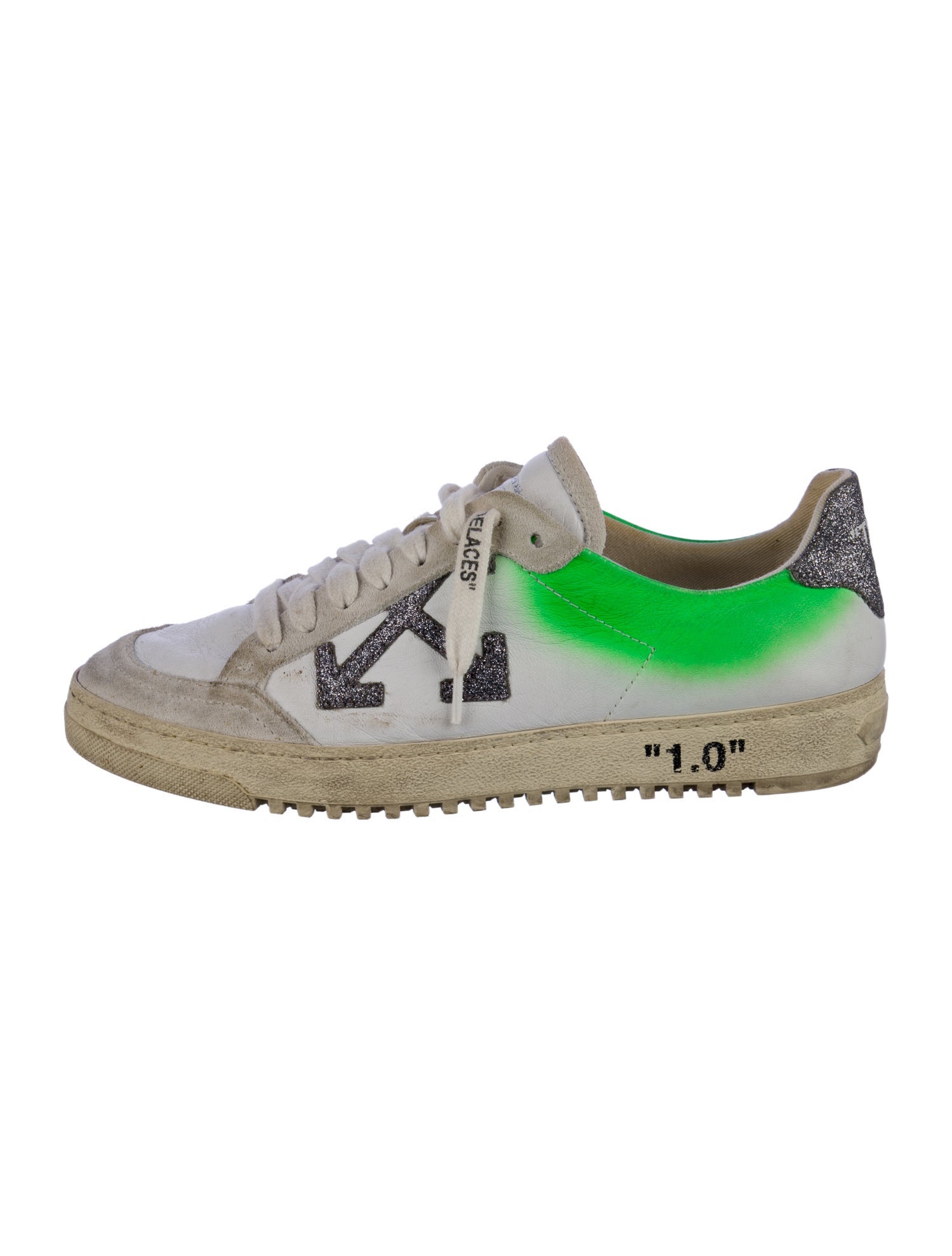 Off-White Leather Colorblock Pattern Sneakers