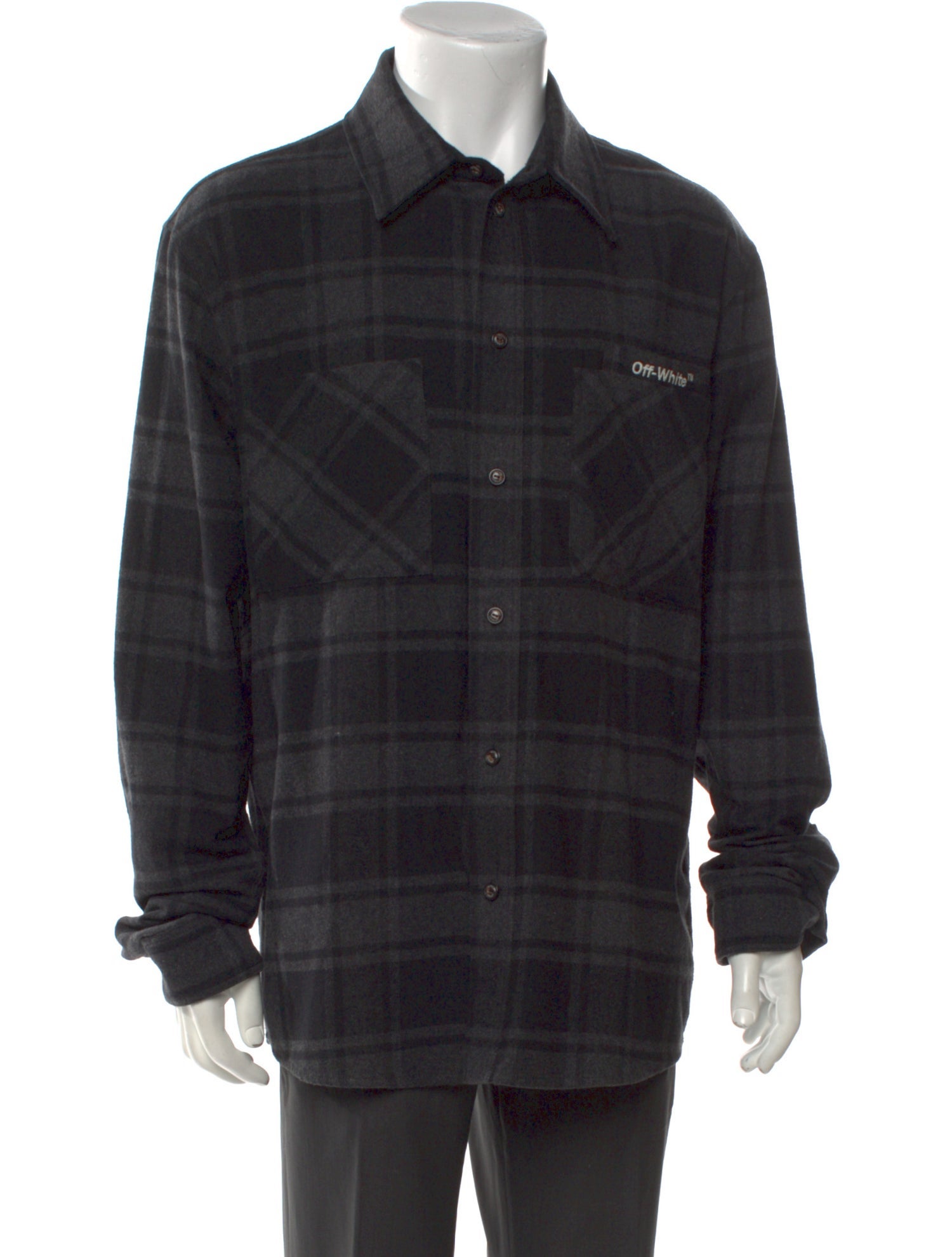 Off-White Plaid Print Long Sleeve Shirt