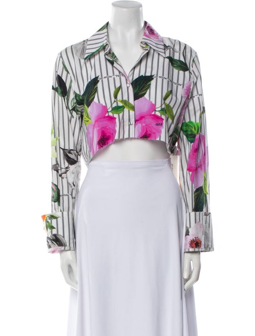 Off-White Printed V-Neck Crop Top